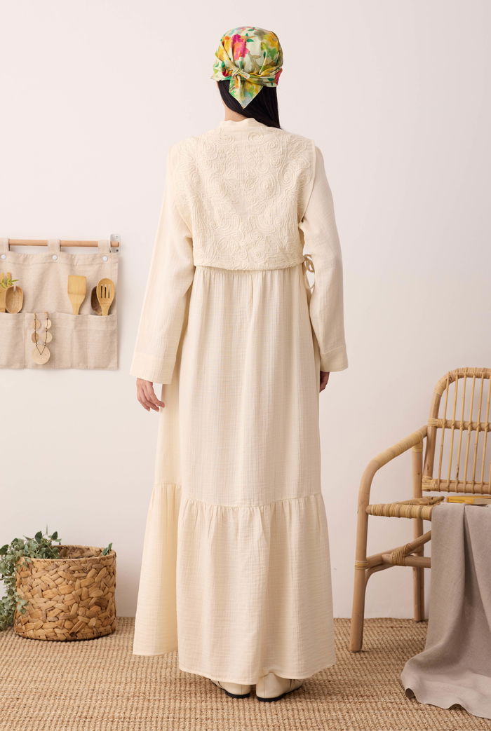 Reverse Front Muslin Dress Off White