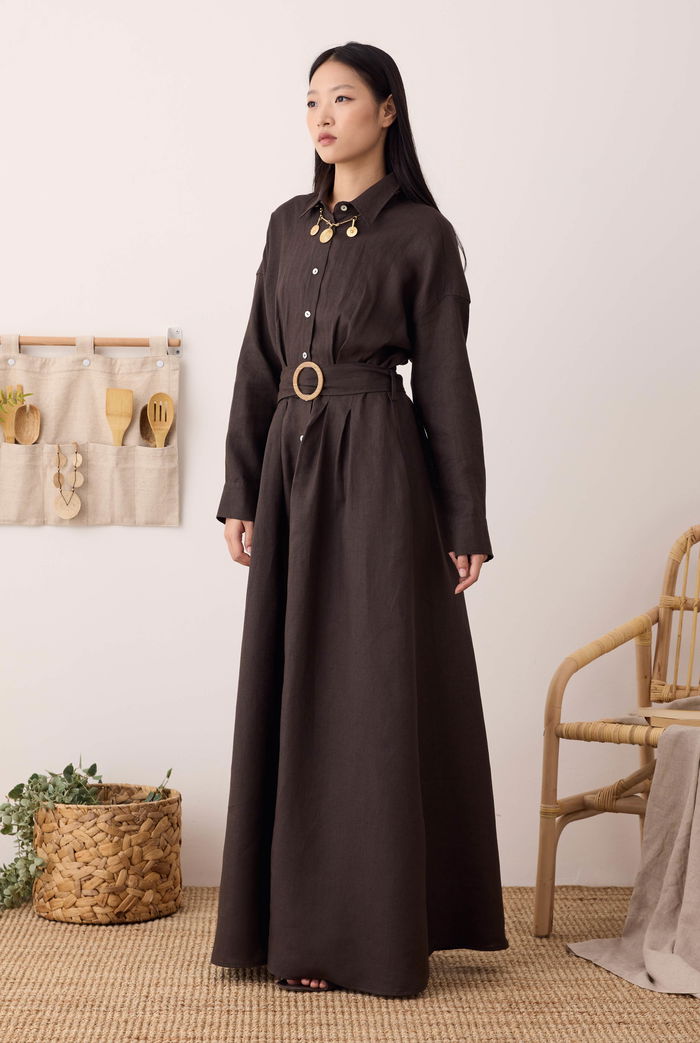 Muslin Ribbed Dress Dark Brown