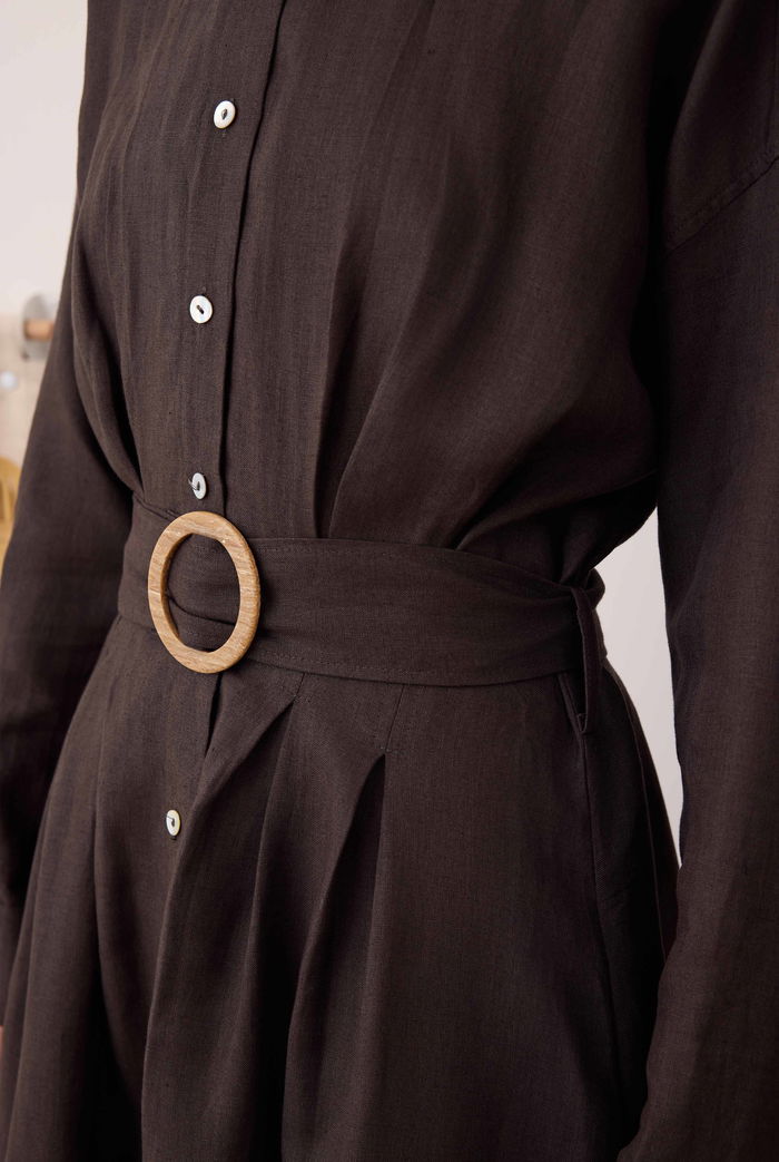 Muslin Ribbed Dress Dark Brown