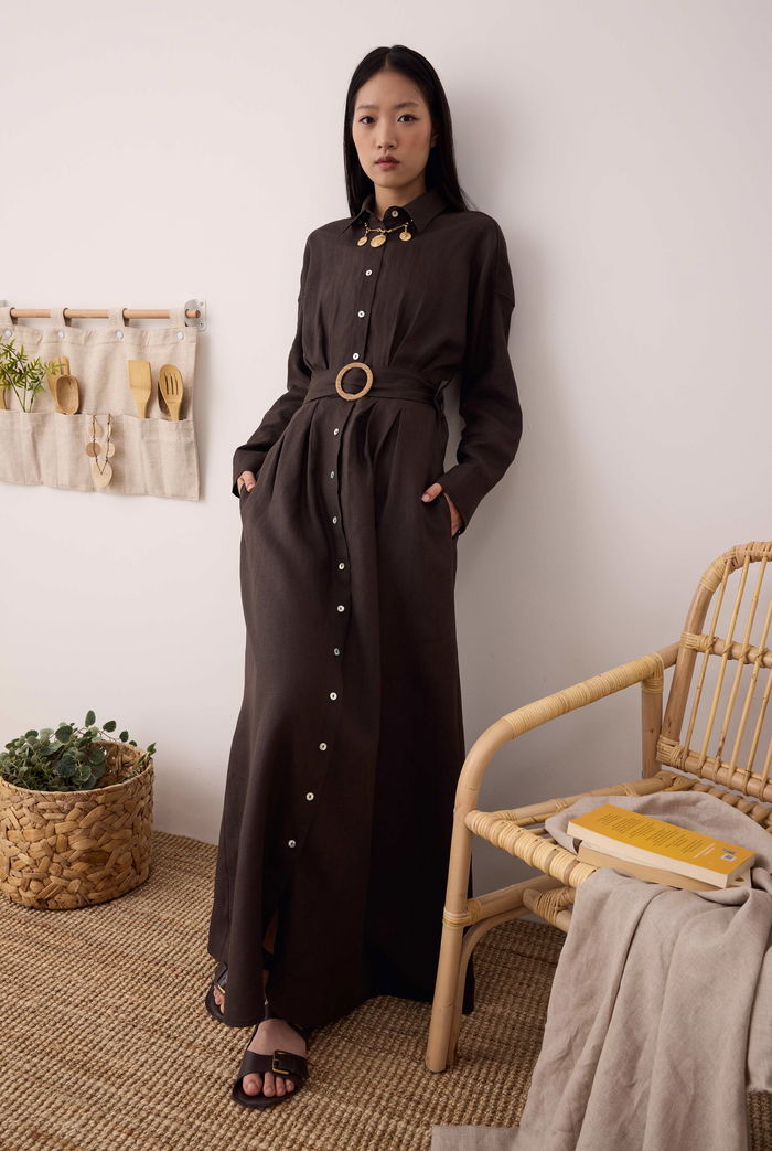 Muslin Ribbed Dress Dark Brown