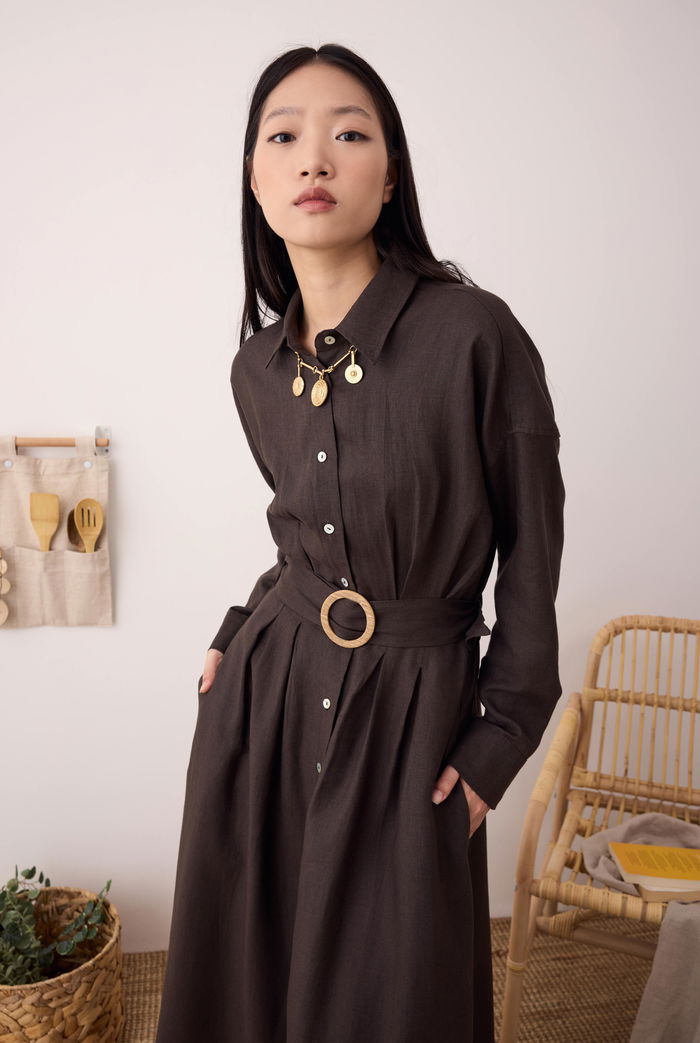 Muslin Ribbed Dress Dark Brown