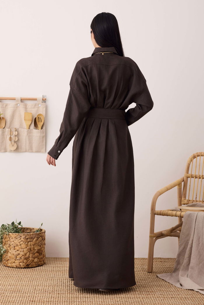 Muslin Ribbed Dress Dark Brown
