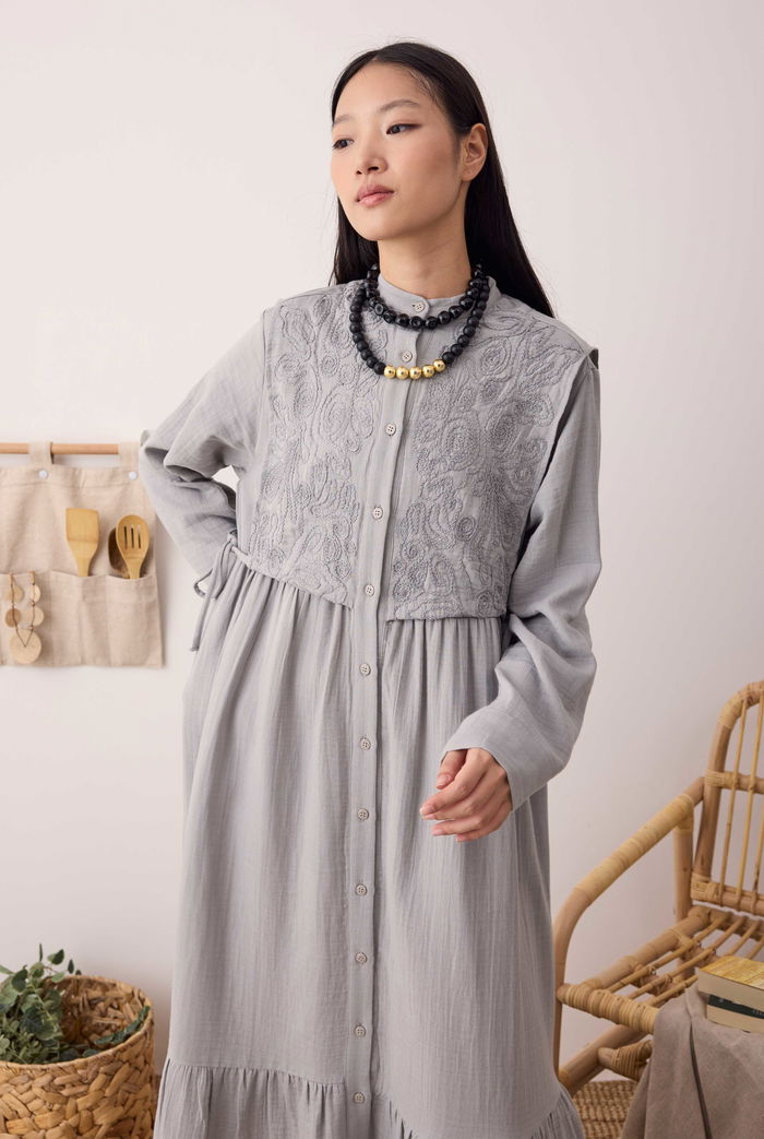 Reverse Front Muslin Dress Light Grey