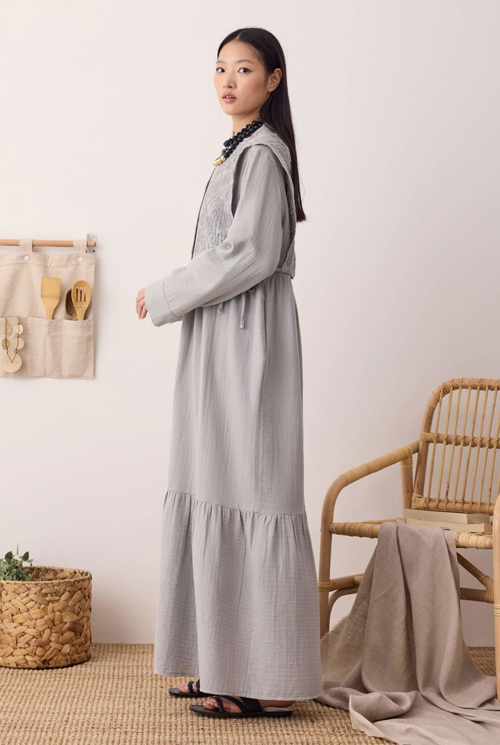 Reverse Front Muslin Dress Light Grey