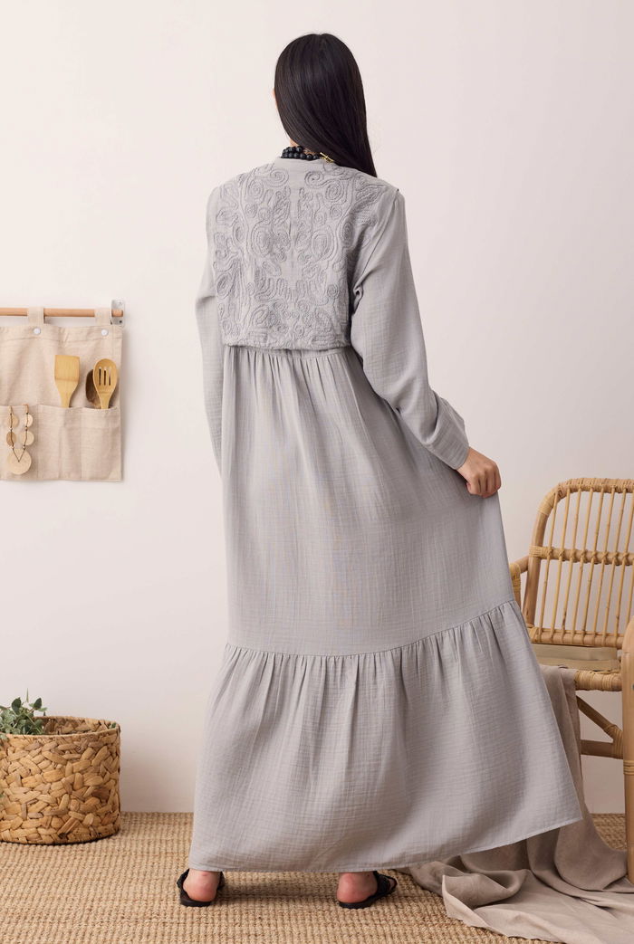 Reverse Front Muslin Dress Light Grey