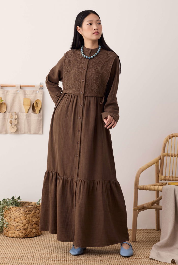 Reverse Front Muslin Dress Dark Brown