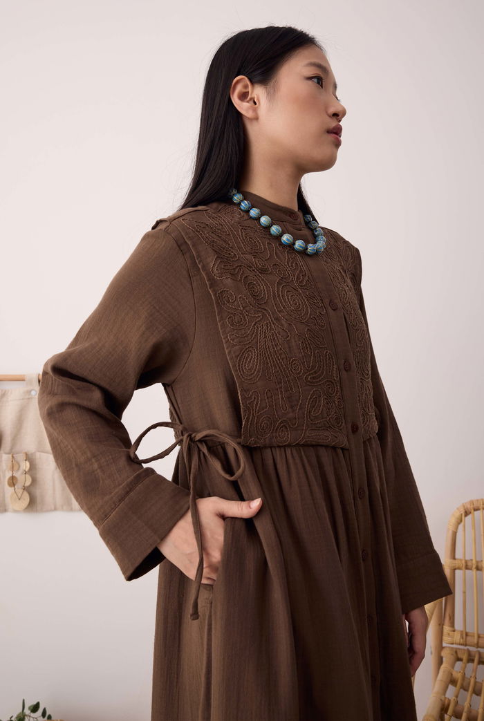 Reverse Front Muslin Dress Dark Brown