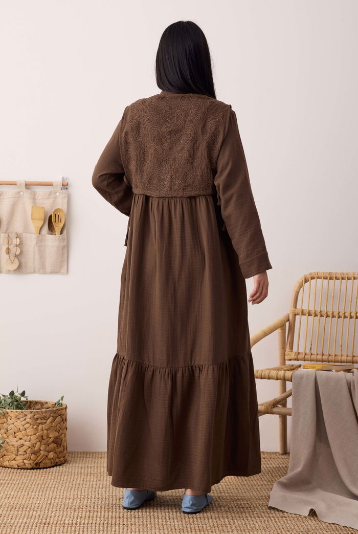 Reverse Front Muslin Dress Dark Brown