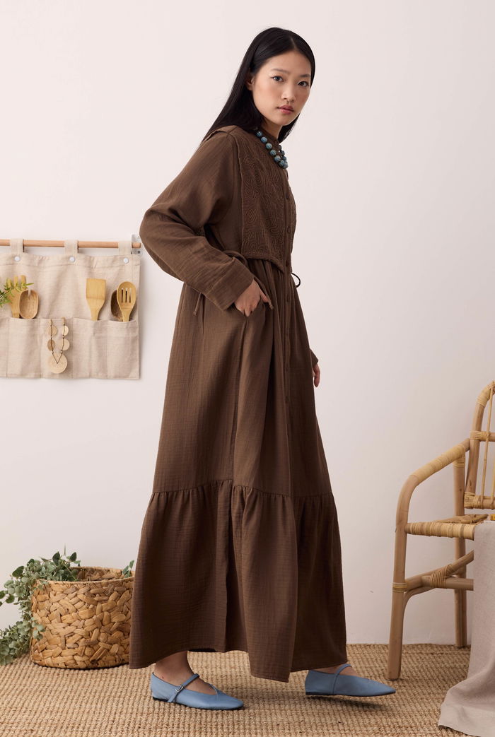 Reverse Front Muslin Dress Dark Brown