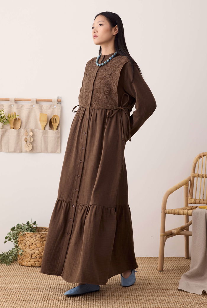 Reverse Front Muslin Dress Dark Brown