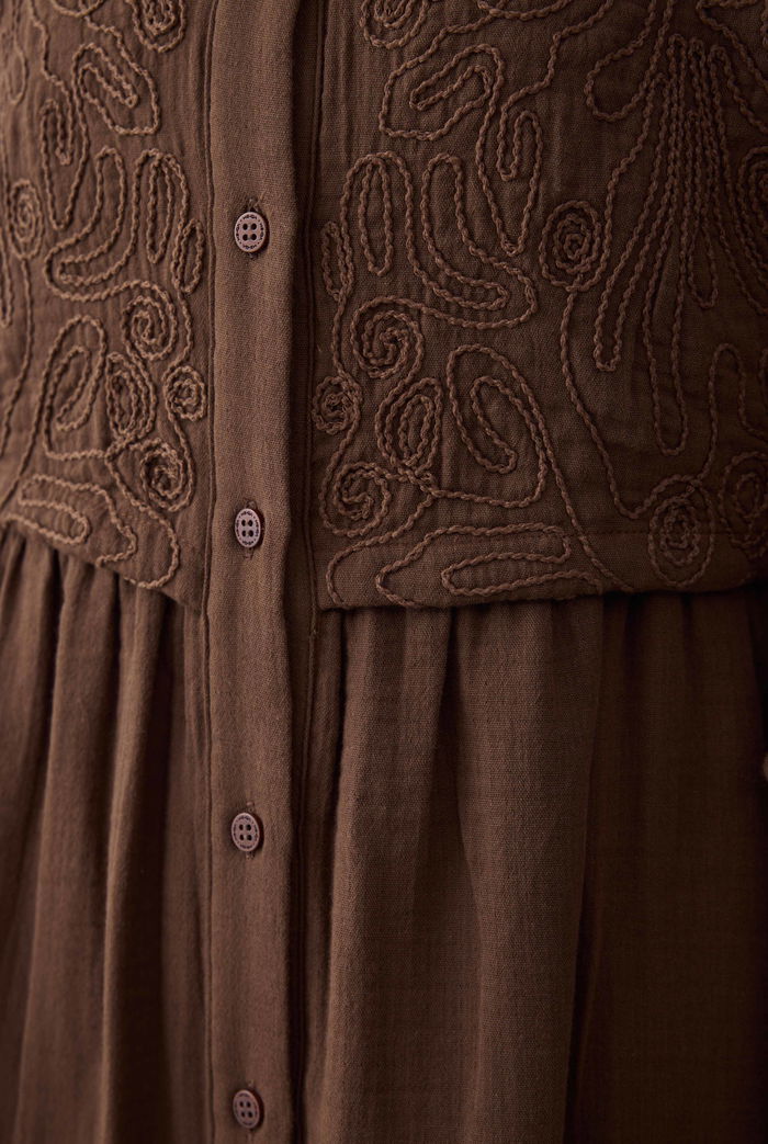 Reverse Front Muslin Dress Dark Brown